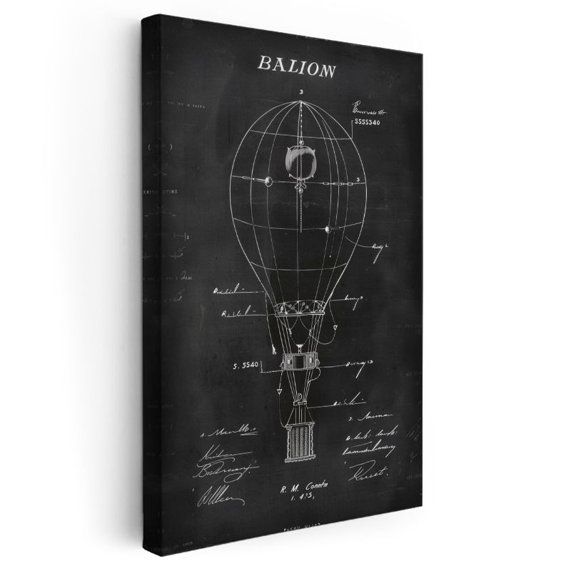 Sıcak Hava Balonu - Tarihi Uçuş Aracı Teknik Çizimi Kanvas Tablo