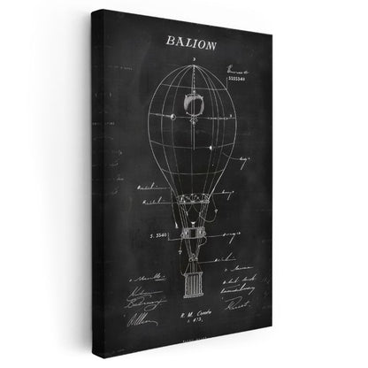 Sıcak Hava Balonu - Tarihi Uçuş Aracı Teknik Çizimi Kanvas Tablo