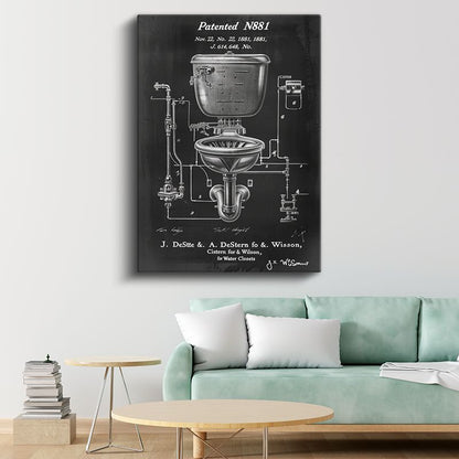 Tuvalet Patenti - 1881 Tarihli Nostaljik Tasarım Kanvas Tablo