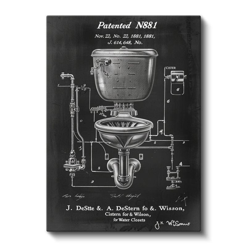 Tuvalet Patenti - 1881 Tarihli Nostaljik Tasarım Kanvas Tablo