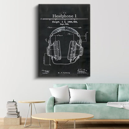 Kulaklık Patenti - 1966 Tarihli Retro Müzik Ekipmanı Kanvas Tablo