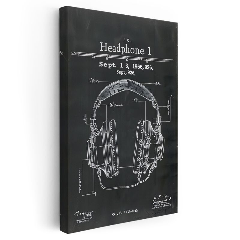 Kulaklık Patenti - 1966 Tarihli Retro Müzik Ekipmanı Kanvas Tablo