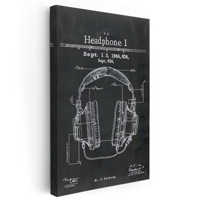 Kulaklık Patenti - 1966 Tarihli Retro Müzik Ekipmanı Kanvas Tablo