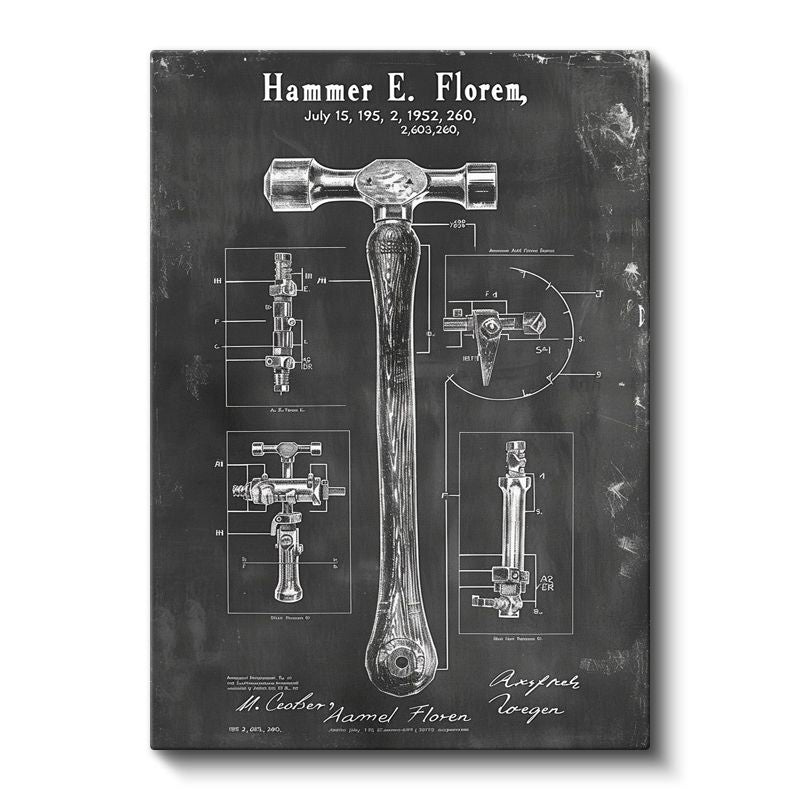 Çekiç Patenti - 1952 Tarihli Vintage El Aleti Tasarımı Kanvas Tablo
