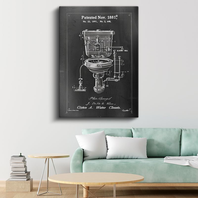 Tuvalet Mekanizması - 1881 Tarihli Detaylı Mühendislik Çizimi Kanvas Tablo
