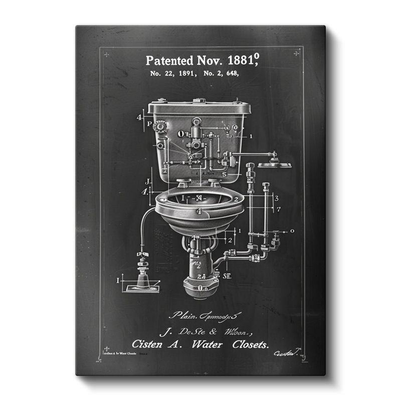 Tuvalet Mekanizması - 1881 Tarihli Detaylı Mühendislik Çizimi Kanvas Tablo