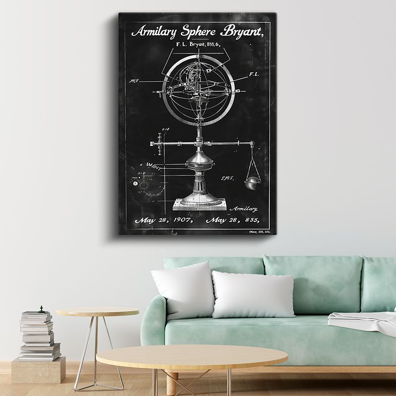 Armillary Küre - 1907 Tarihli Astronomik Alet Patenti Kanvas Tablo