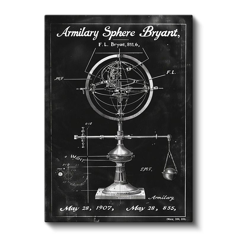 Armillary Küre - 1907 Tarihli Astronomik Alet Patenti Kanvas Tablo