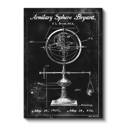 Armillary Küre - 1907 Tarihli Astronomik Alet Patenti Kanvas Tablo