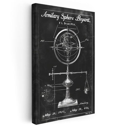 Armillary Küre - 1907 Tarihli Astronomik Alet Patenti Kanvas Tablo