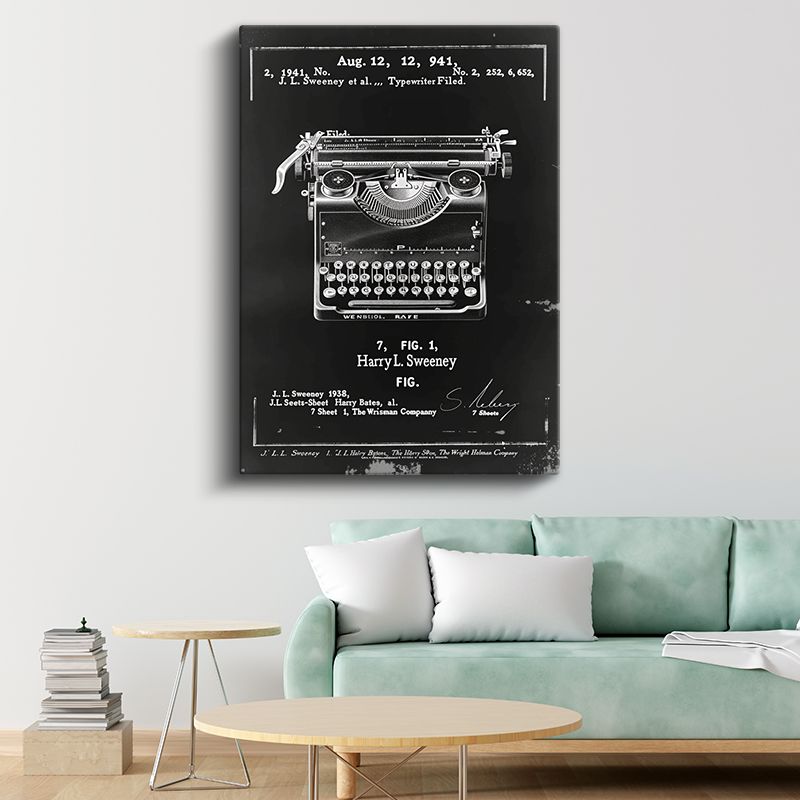 Daktilo Patenti - 1941 Tarihli Nostaljik Tasarım Kanvas Tablo