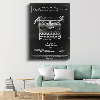 Daktilo Patenti - 1941 Tarihli Nostaljik Tasarım Kanvas Tablo