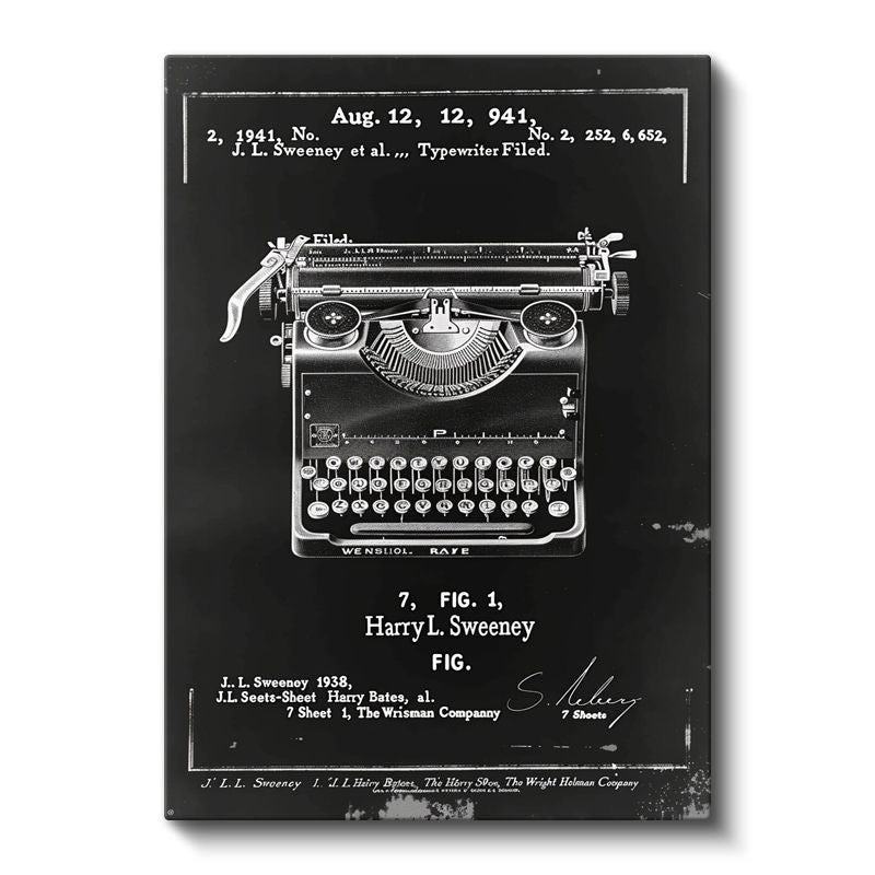 Daktilo Patenti - 1941 Tarihli Nostaljik Tasarım Kanvas Tablo