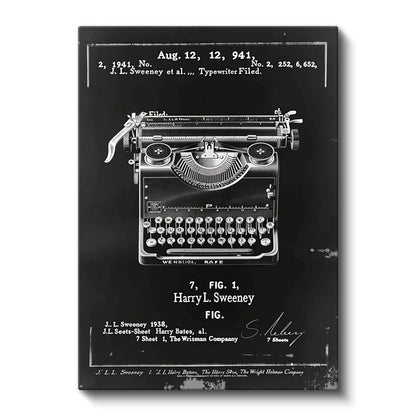 Daktilo Patenti - 1941 Tarihli Nostaljik Tasarım Kanvas Tablo