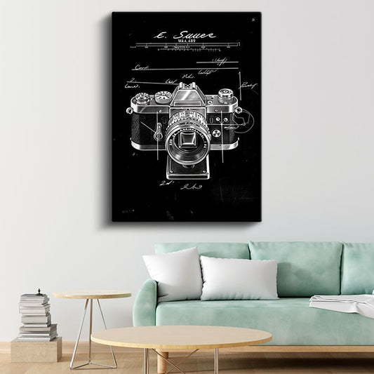 Fotoğraf Makinesi Şeması - Klasik Analog Ekipman Kanvas Tablo