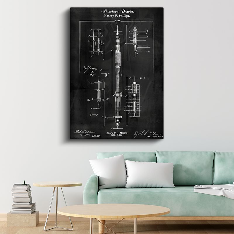 Tornavida Teknik Çizimi - Endüstriyel Tasarım Kanvas Tablo