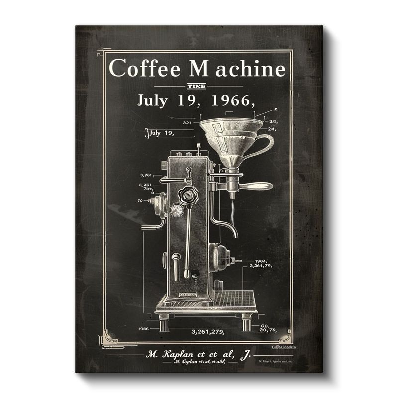 Kahve Makinesi Çizimi - 1966 Model Espresso Ekipmanı Kanvas Tablo