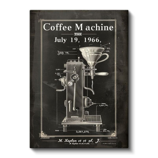 Kahve Makinesi Çizimi - 1966 Model Espresso Ekipmanı Kanvas Tablo