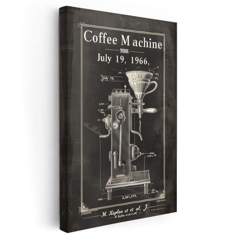Kahve Makinesi Çizimi - 1966 Model Espresso Ekipmanı Kanvas Tablo