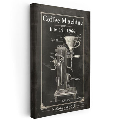 Kahve Makinesi Çizimi - 1966 Model Espresso Ekipmanı Kanvas Tablo