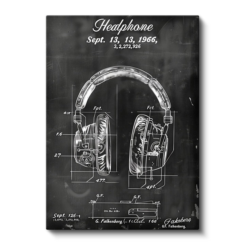 Dikey Kanvas Tablo Kulaklık Patent Çizimi Teknik İllüstrasyon Vintage Tablo Ev Ofis Duvar Dekoru