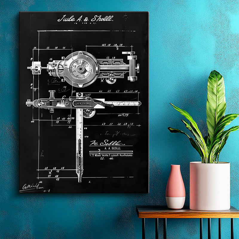 Dikey Kanvas Tablo Kaliper Ölçüm Aleti Patent Kara Tahta Vintage Tablo Ev Ofis Duvar Dekoru