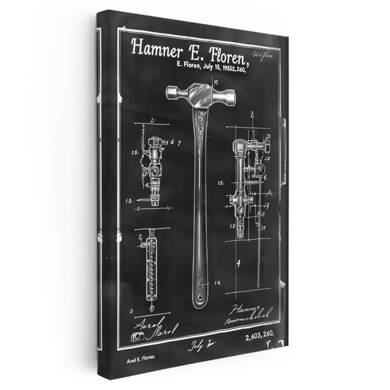 Dikey Kanvas Tablo Çekiç Patent Taslağı Teknik Çizim Kara Tahta Vintage Tablo Ev Ofis Duvar Dekoru