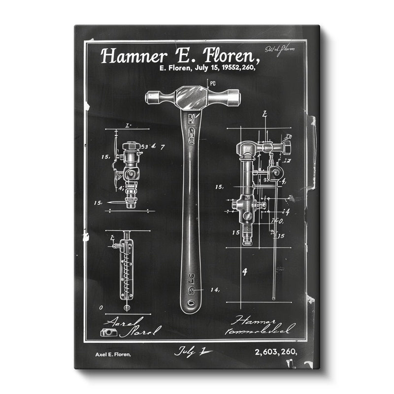 Dikey Kanvas Tablo Çekiç Patent Taslağı Teknik Çizim Kara Tahta Vintage Tablo Ev Ofis Duvar Dekoru