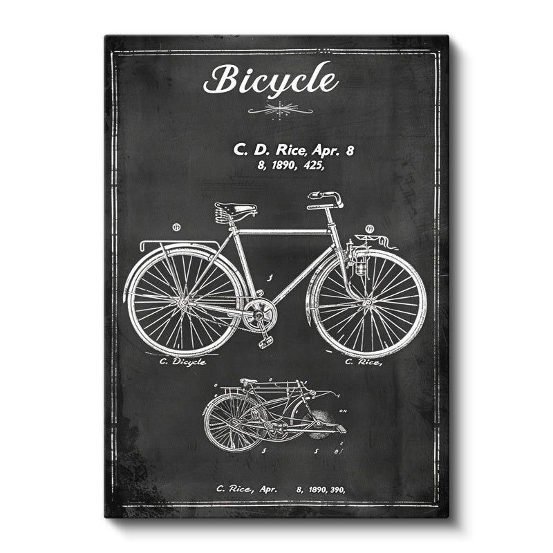 Dikey Kanvas Tablo Bisiklet Patent Taslağı Kara Tahta Vintage Tablo Ev Ofis Duvar Dekoru