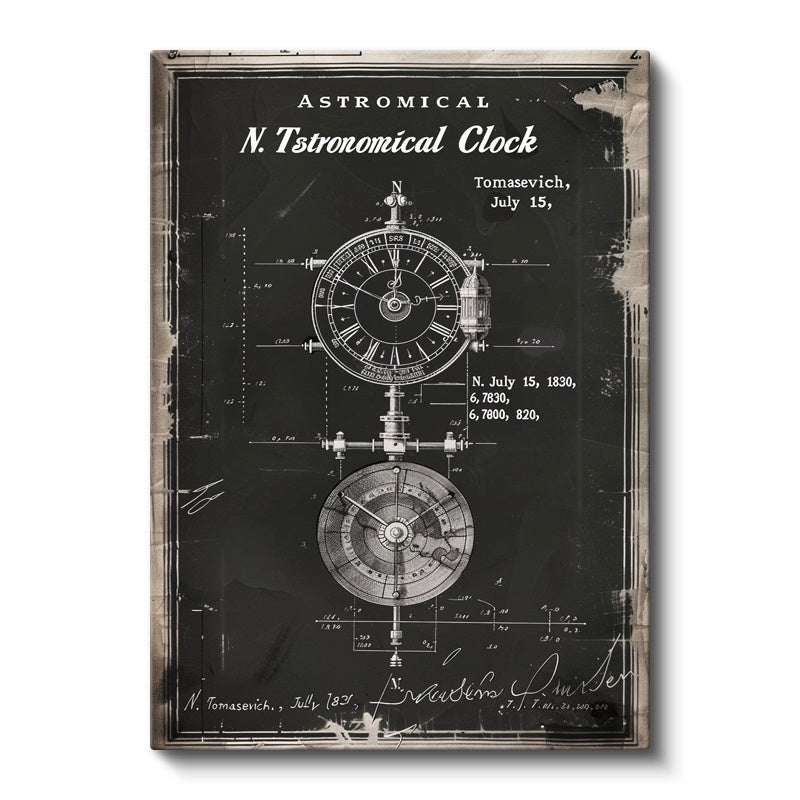 Dikey Kanvas Tablo Astronomik Saat Patent Çizimi Teknik Vintage Tablo Ev Ofis Duvar Dekoru