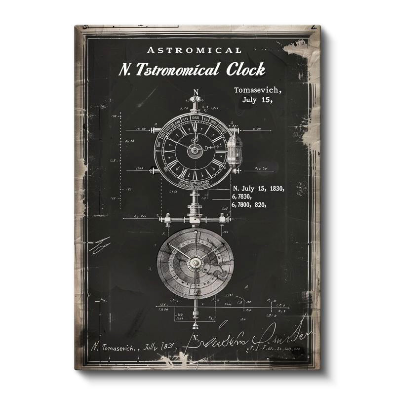 Dikey Kanvas Tablo Astronomik Saat Patent Çizimi Teknik Vintage Tablo Ev Ofis Duvar Dekoru
