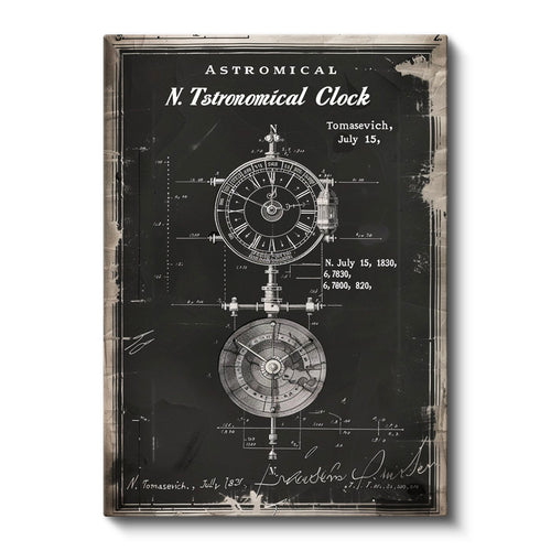 Dikey Kanvas Tablo Astronomik Saat Patent Çizimi Teknik Vintage Tablo Ev Ofis Duvar Dekoru