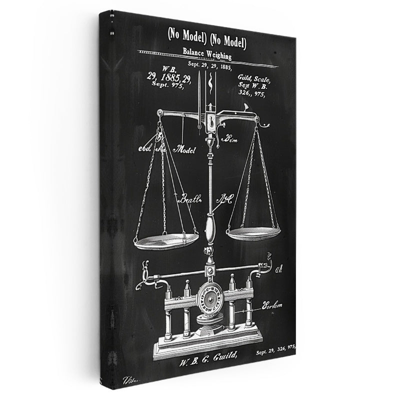 Dikey Kanvas Tablo Antik Denge Terazisi Patent Çizimi Teknik Vintage Tablo Ev Ofis Duvar Dekoru