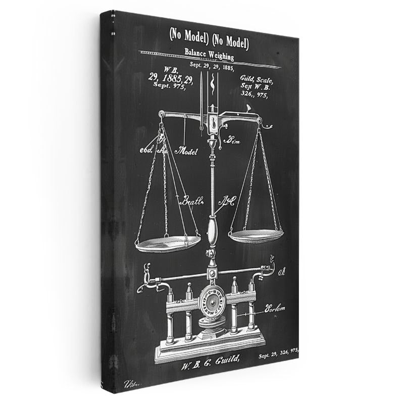 Dikey Kanvas Tablo Antik Denge Terazisi Patent Çizimi Teknik Vintage Tablo Ev Ofis Duvar Dekoru