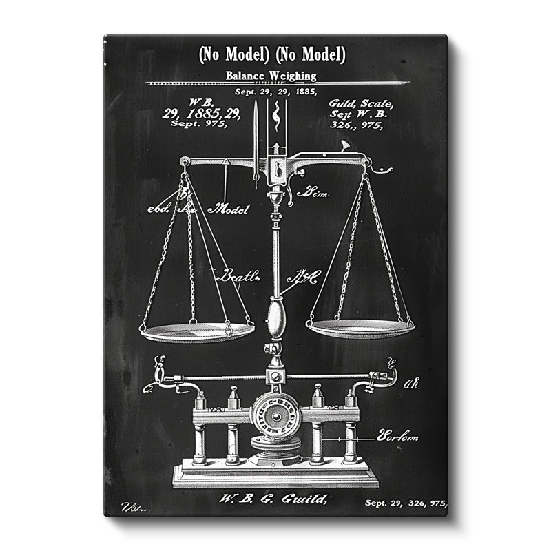 Dikey Kanvas Tablo Antik Denge Terazisi Patent Çizimi Teknik Vintage Tablo Ev Ofis Duvar Dekoru