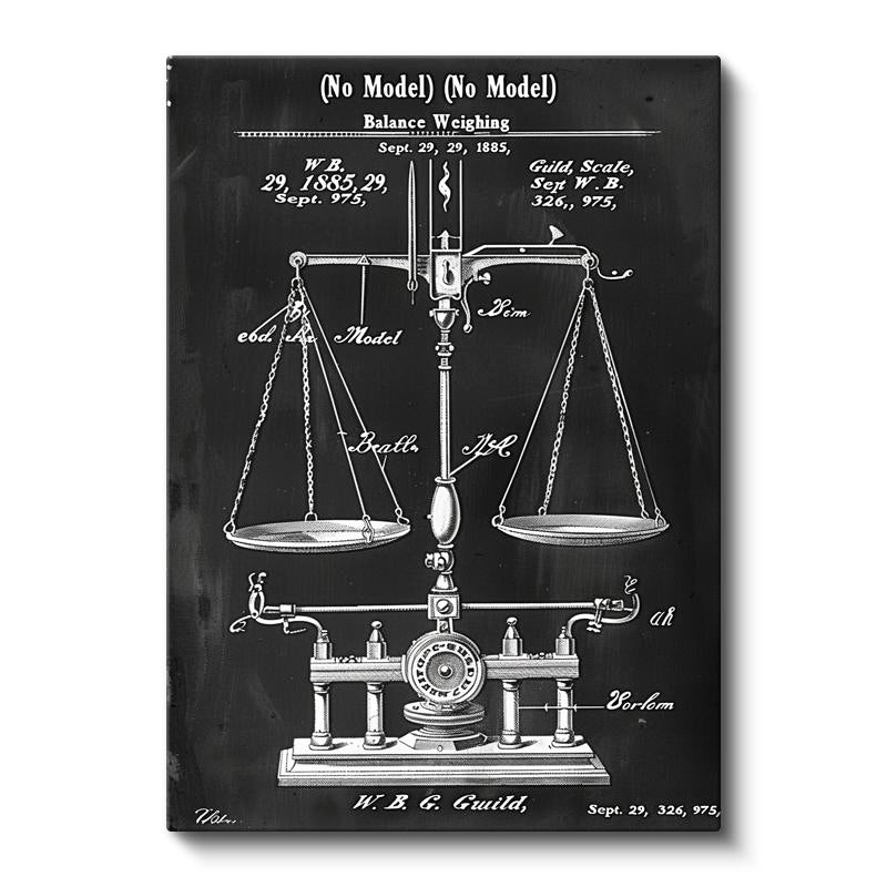 Dikey Kanvas Tablo Antik Denge Terazisi Patent Çizimi Teknik Vintage Tablo Ev Ofis Duvar Dekoru