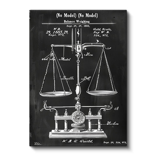 Dikey Kanvas Tablo Antik Denge Terazisi Patent Çizimi Teknik Vintage Tablo Ev Ofis Duvar Dekoru