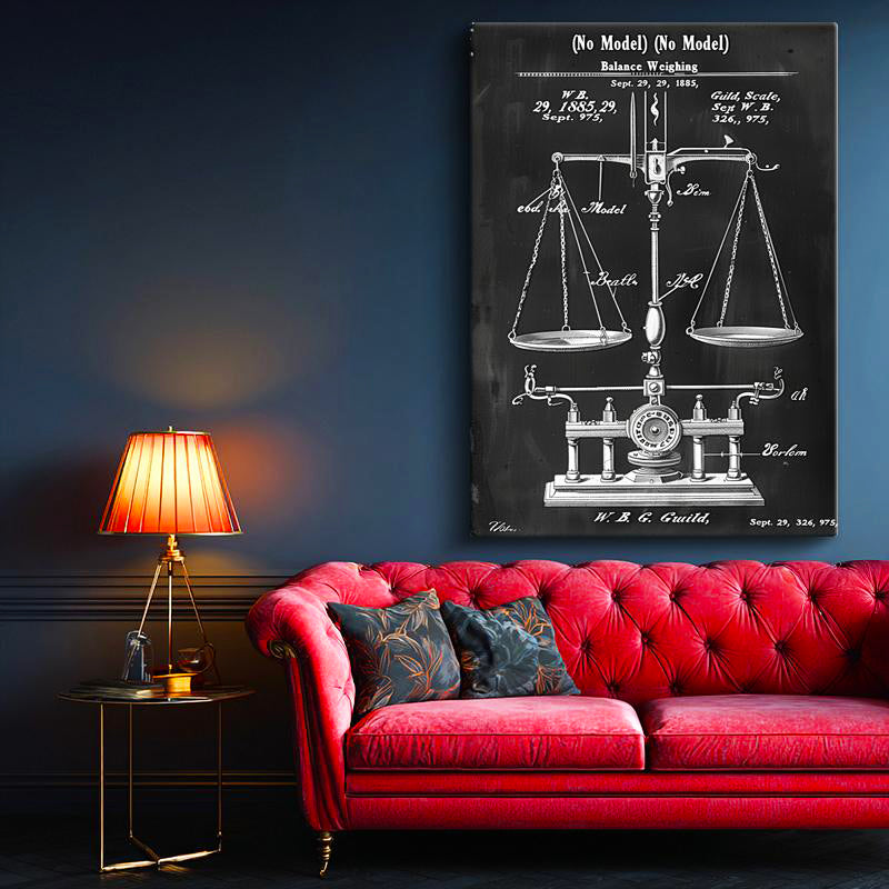 Dikey Kanvas Tablo Antik Denge Terazisi Patent Çizimi Teknik Vintage Tablo Ev Ofis Duvar Dekoru