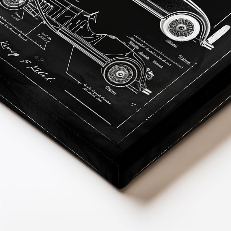 Dikey Kanvas Tablo Eski Otomobil Silüetleri Patent Çizimi Taşıt Vintage Tablo Ev Ofis Duvar Dekoru
