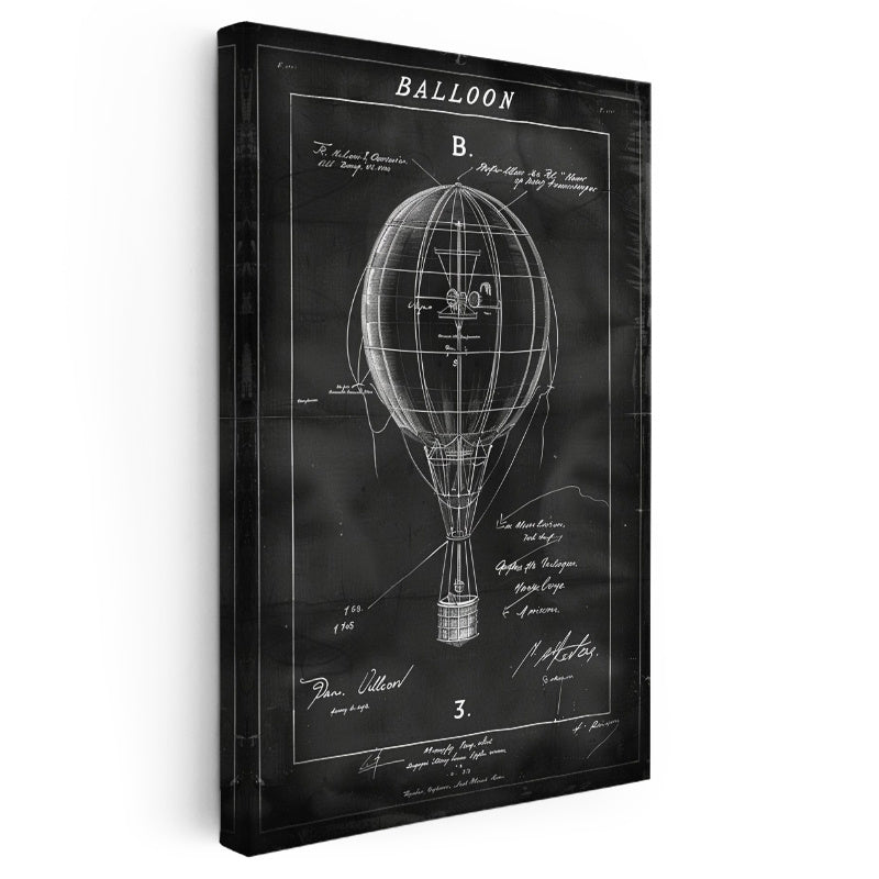 Dikey Kanvas Tablo Sıcak Hava Balonu Patent Çizimi Teknik Vintage Tablo Ev Ofis Duvar Dekoru