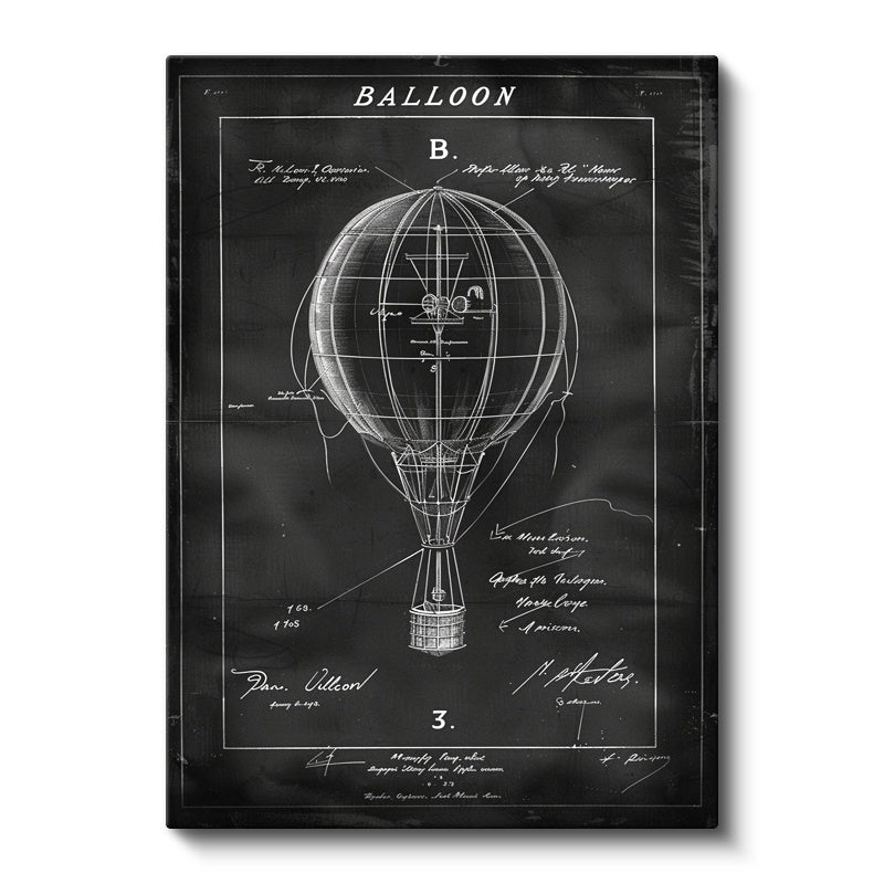 Dikey Kanvas Tablo Sıcak Hava Balonu Patent Çizimi Teknik Vintage Tablo Ev Ofis Duvar Dekoru