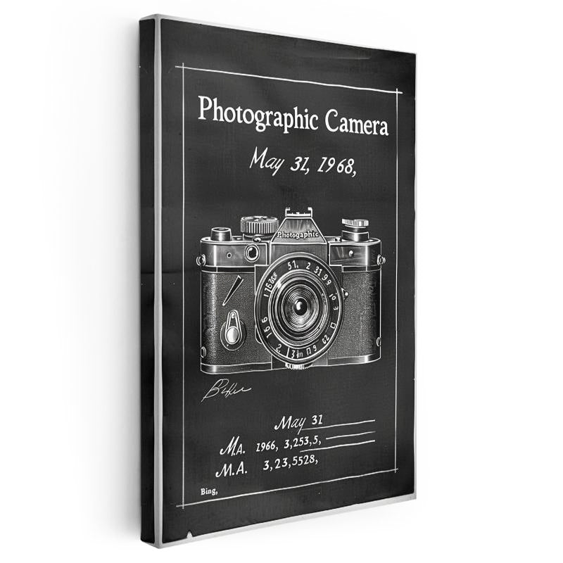 Dikey Kanvas Tablo Fotoğraf Makinesi Patent Çizimi Kamera Vintage Tablo Ev Ofis Duvar Dekoru