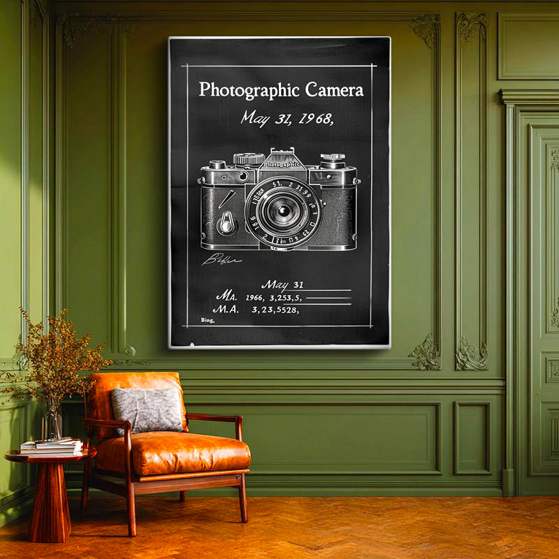 Dikey Kanvas Tablo Fotoğraf Makinesi Patent Çizimi Kamera Vintage Tablo Ev Ofis Duvar Dekoru