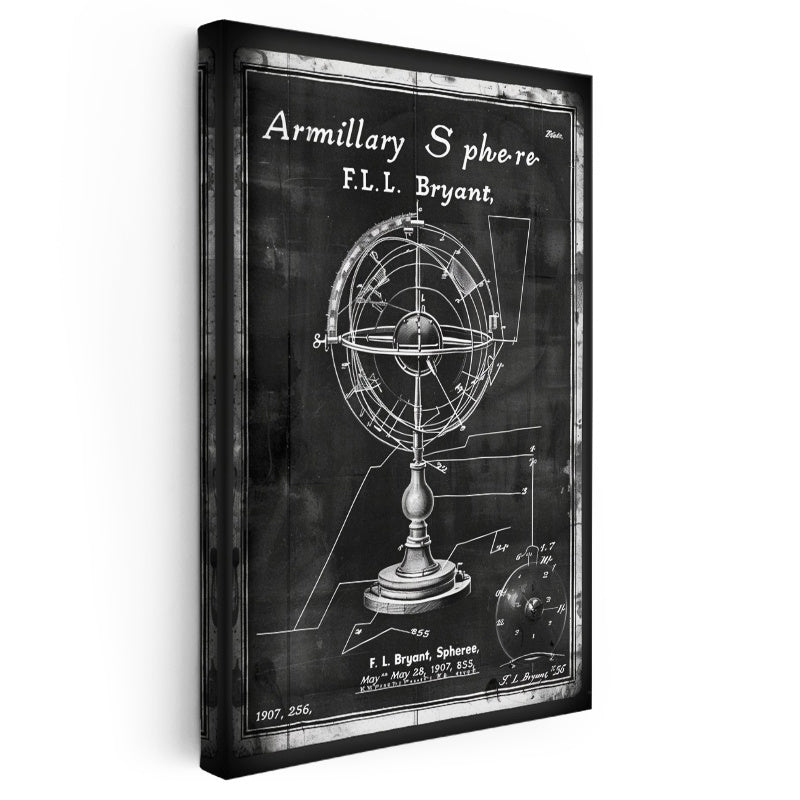 Dikey Kanvas Tablo Armillary Sphere Küre Patent Çizimi Teknik Vintage Tablo Ev Ofis Duvar Dekoru