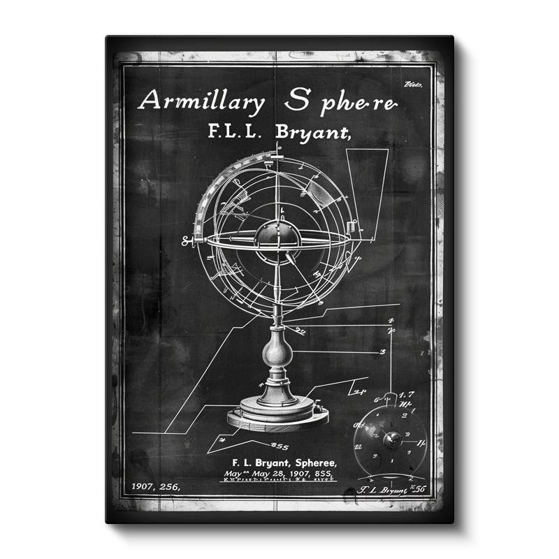 Dikey Kanvas Tablo Armillary Sphere Küre Patent Çizimi Teknik Vintage Tablo Ev Ofis Duvar Dekoru