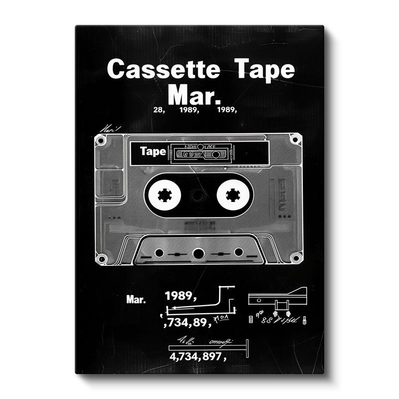 Dikey Kanvas Tablo Kaset Patent Çizimi Teknik Detaylı Vintage Tablo Ev Ofis Duvar Dekoru