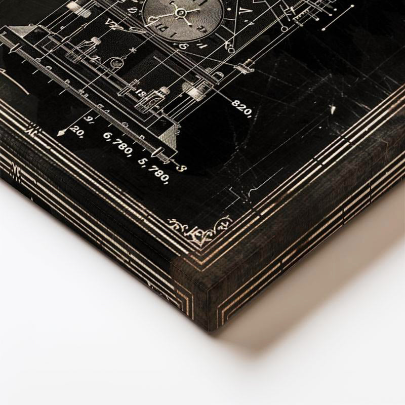 Dikey Kanvas Tablo Astronomik Saat Patent Çizimi Şık Vintage Tablo Ev Ofis Duvar Dekoru