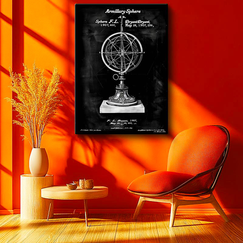 Dikey Kanvas Tablo Armillary Sphere Küre Kaideli Vintage Tablo Ev Ofis Duvar Dekoru