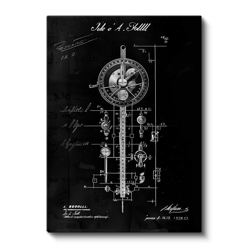 Dikey Kanvas Tablo Hassas Ölçüm Cihazı Patent Çizimi Teknik Vintage Tablo Ev Ofis Duvar Dekoru
