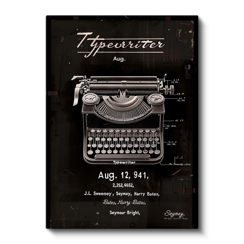Dikey Kanvas Tablo Daktilo Makinesi Yakın Çekim Patent Vintage Tablo Ev Ofis Duvar Dekoru